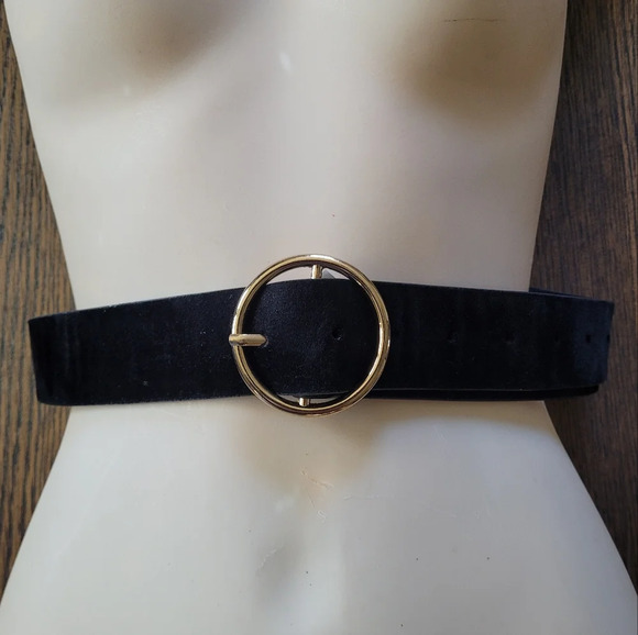 Source Unknown Accessories - Black Velvet Belt with Gold Hardware Women's 41 Inch Belt
